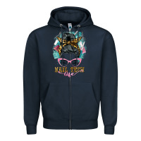 Navy nail tech life messy bun Zipper Hoodie - BarkalooDesign