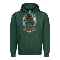 Sports Green nail tech life messy bun Zipper Hoodie - BarkalooDesign