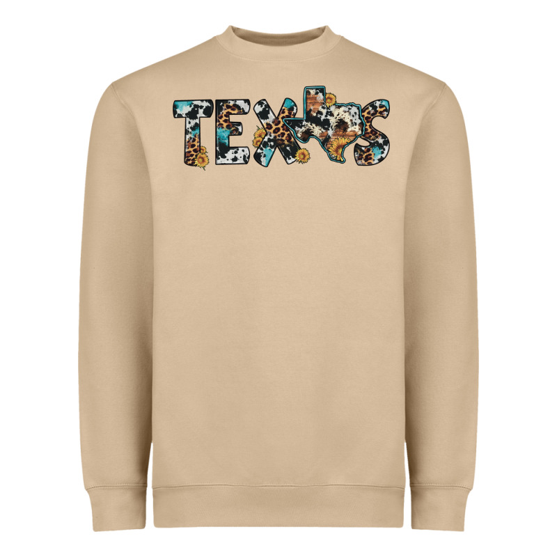 Texas Sunflower Cowhide Leopard Texas Map Heavyweight Sweatshirt by Artiststas | Teevron