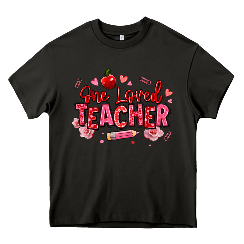 One Loved Teacher Afro Messy Bun Heavy Core Tee by texasbilliewilder | Teevron