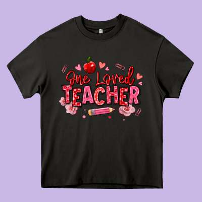 One Loved Teacher Afro Messy Bun Heavy Core Tee Designed By Texasbilliewilder