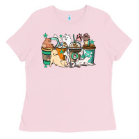 Bubblegum Pink Dog coffee cups Ladies Tee - HowdyJamesFarm