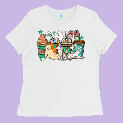 Dog Coffee Cups Ladies Tee Designed By Howdyjamesfarm
