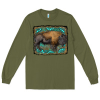 Army Green bison with gemstone background Long Sleeve Tee - RanaPortraitStore