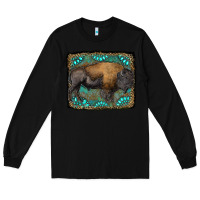 Black bison with gemstone background Long Sleeve Tee - RanaPortraitStore