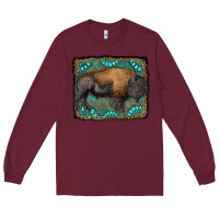 Burgundy bison with gemstone background Long Sleeve Tee - RanaPortraitStore