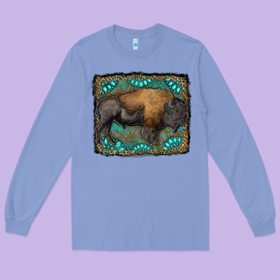 Bison With Gemstone Background Long Sleeve Tee Designed By Ranaportraitstore