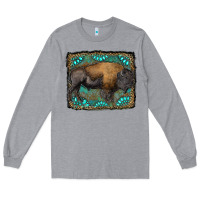 Heather Grey bison with gemstone background Long Sleeve Tee - RanaPortraitStore