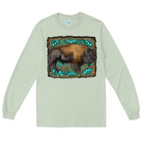 Matcha bison with gemstone background Long Sleeve Tee - RanaPortraitStore