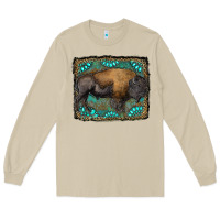 Mushroom bison with gemstone background Long Sleeve Tee - RanaPortraitStore