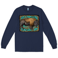 Navy bison with gemstone background Long Sleeve Tee - RanaPortraitStore