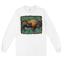 White bison with gemstone background Long Sleeve Tee - RanaPortraitStore