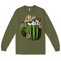 Army Green Day Of The Dead Mexican Cactus Long Sleeve Tee - FaDigitalArtStudio