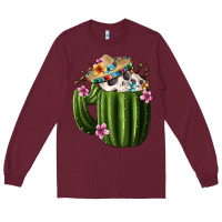 Burgundy Day Of The Dead Mexican Cactus Long Sleeve Tee - FaDigitalArtStudio