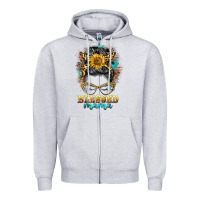 Heather Grey blessed mama messy bun Zipper Hoodie - BarkalooDesign