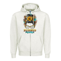 Oatmeal Heather blessed mama messy bun Zipper Hoodie - BarkalooDesign