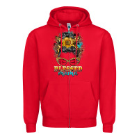 Red blessed mama messy bun Zipper Hoodie - BarkalooDesign