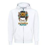 White blessed mama messy bun Zipper Hoodie - BarkalooDesign