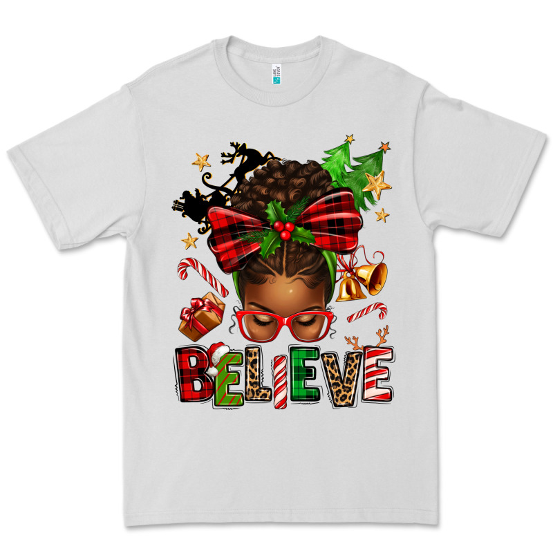 Christmas Believe Afro Messy Bun Premium Tee by texasbilliewilder | Teevron