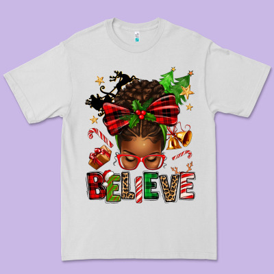Christmas Believe Afro Messy Bun Premium Tee Designed By Texasbilliewilder