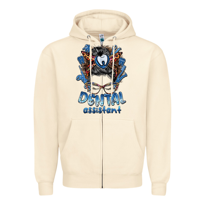 Dental Assistant Messy Bun Zipper Hoodie by BarkalooDesign | Teevron