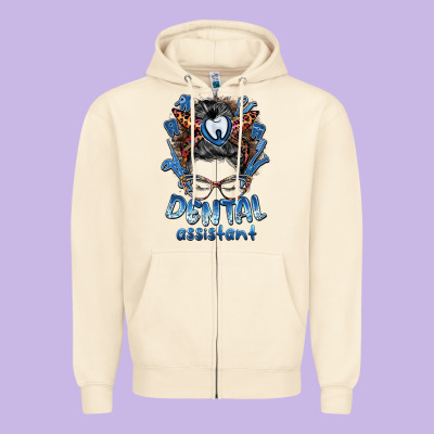 Dental Assistant Messy Bun Zipper Hoodie Designed By Barkaloodesign
