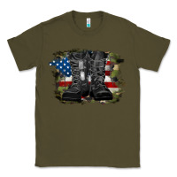 Army Green american flag with army boots Classic Tee - RanaPortraitStore