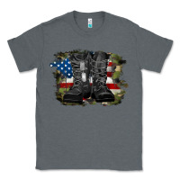 Charcoal Heather american flag with army boots Classic Tee - RanaPortraitStore