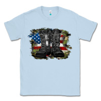 Dusty Blue american flag with army boots Classic Tee - RanaPortraitStore