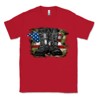 Red american flag with army boots Classic Tee - RanaPortraitStore