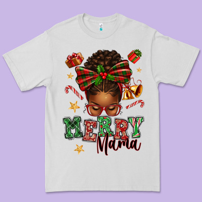 Merry Mama Afro Messy Bun Premium Tee Designed By Texasbilliewilder