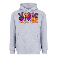 Heather Grey peace love halloween Heavyweight Hoodie - AdoDesignShop