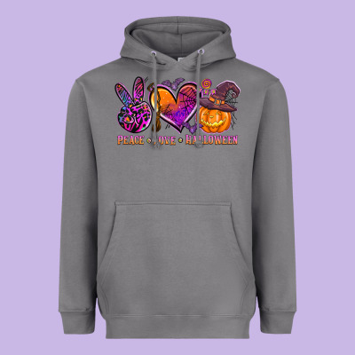 Peace Love Halloween Heavyweight Hoodie Designed By Adodesignshop