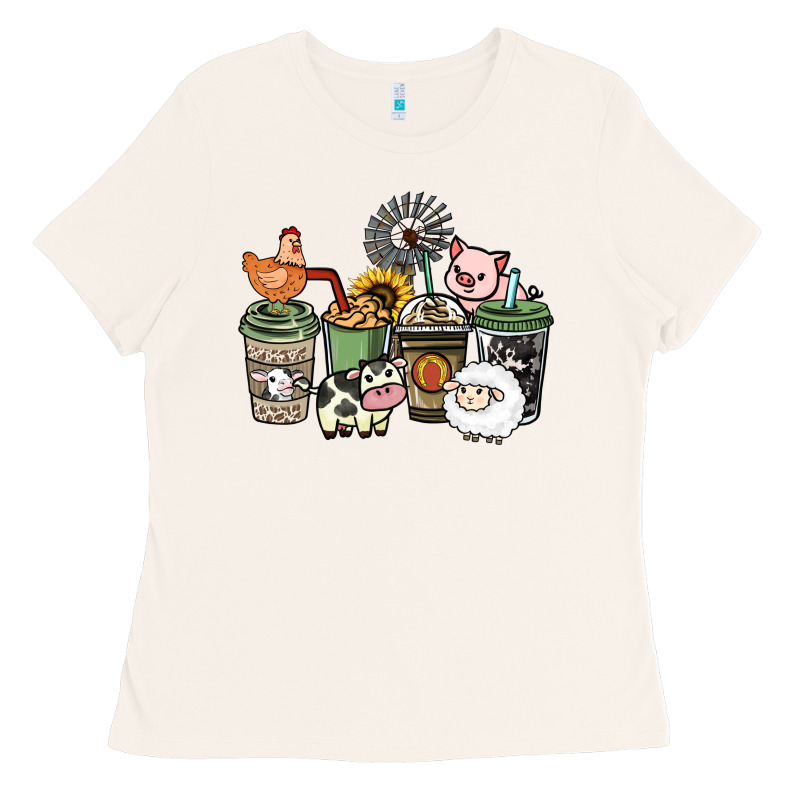 Farm Animal Coffee Cups Ladies Tee by HowdyJamesFarm | Teevron