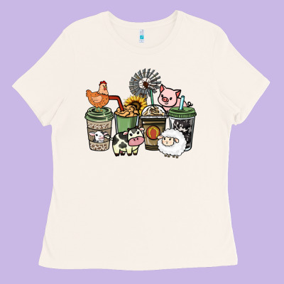 Farm Animal Coffee Cups Ladies Tee Designed By Howdyjamesfarm