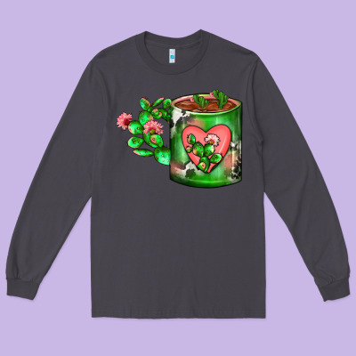Cactus Coffee Cup Long Sleeve Tee Designed By Fadigitalartstudio