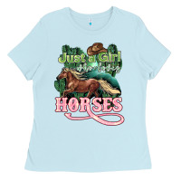 Baby Blue Just a girl who loves Horses Ladies Tee - HowdyJamesFarm