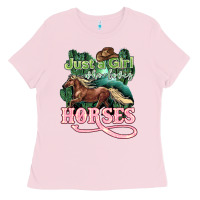 Bubblegum Pink Just a girl who loves Horses Ladies Tee - HowdyJamesFarm