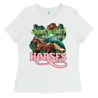 White Just a girl who loves Horses Ladies Tee - HowdyJamesFarm