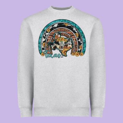 Texas Map Sunflower Leopard Cowhide Aztec Turquoise Gemstone Rainbow Heavyweight Sweatshirt Designed By Artiststas