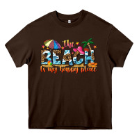 Chocolate Brown the beach is my happy place Heavy Core Tee - NancyCooperArtShop