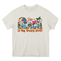 Cream the beach is my happy place Heavy Core Tee - NancyCooperArtShop