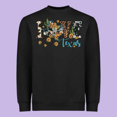 Love Texas Map Sunflower Cactus Cowhide Leopard Heavyweight Sweatshirt Designed By Artiststas