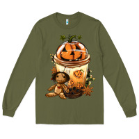 Army Green Halloween Jack O Lantern Bobba Cup Long Sleeve Tee - FaDigitalArtStudio
