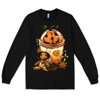 Black Halloween Jack O Lantern Bobba Cup Long Sleeve Tee - FaDigitalArtStudio