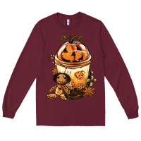 Burgundy Halloween Jack O Lantern Bobba Cup Long Sleeve Tee - FaDigitalArtStudio