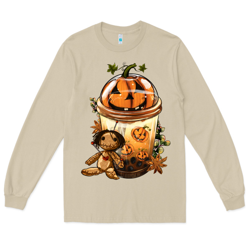 Halloween Jack O Lantern Bobba Cup Long Sleeve Tee by FaDigitalArtStudio | Teevron