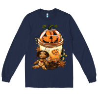 Navy Halloween Jack O Lantern Bobba Cup Long Sleeve Tee - FaDigitalArtStudio