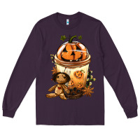 Plum Halloween Jack O Lantern Bobba Cup Long Sleeve Tee - FaDigitalArtStudio