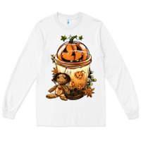 White Halloween Jack O Lantern Bobba Cup Long Sleeve Tee - FaDigitalArtStudio